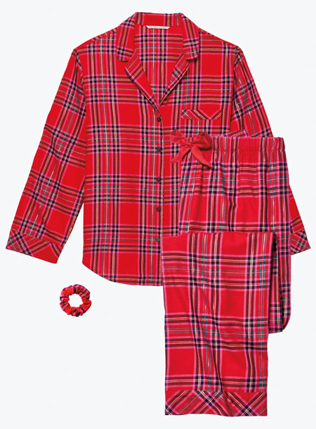Victoria's Secret Pajama Set Plaids Checks Long Sleeve Top Red Lightweight XS 
