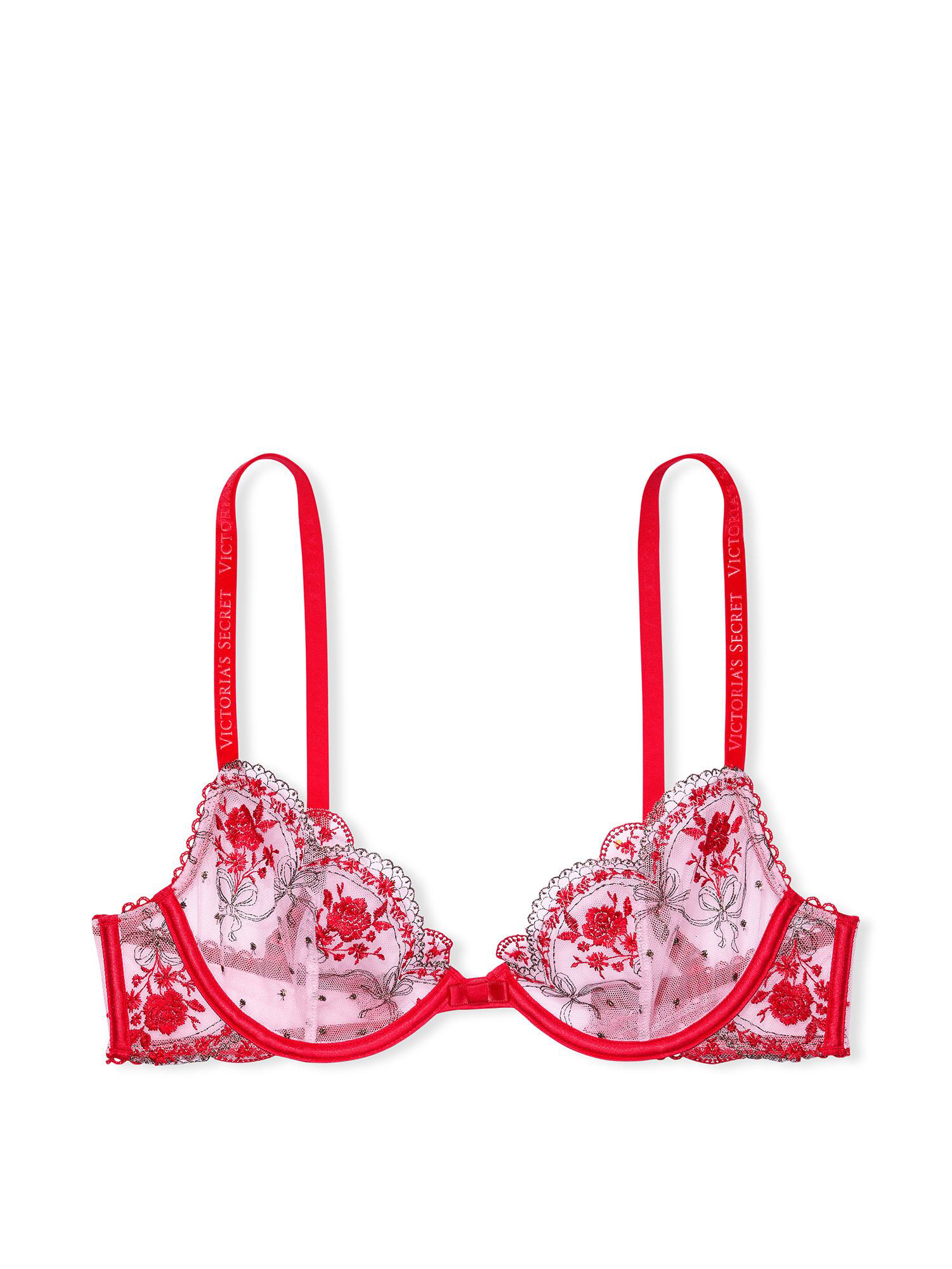 Victoria's Secret DREAM ANGELS Unlined Heart Embroidery Demi Bra Thong Set  