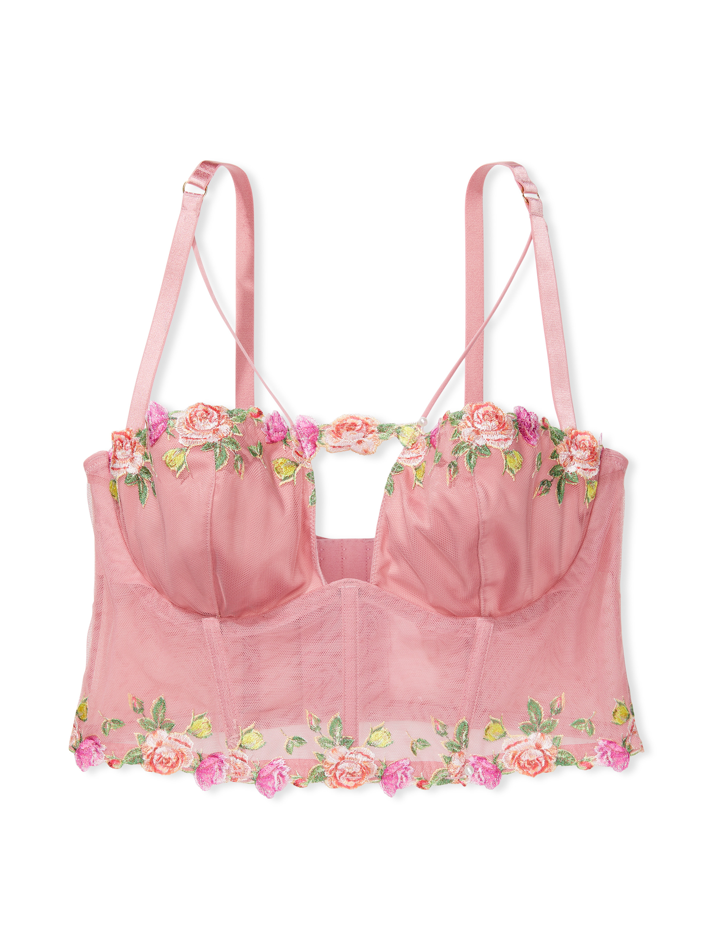 Victoria's Secret Unlined Embroidered Lace Up Bra Top