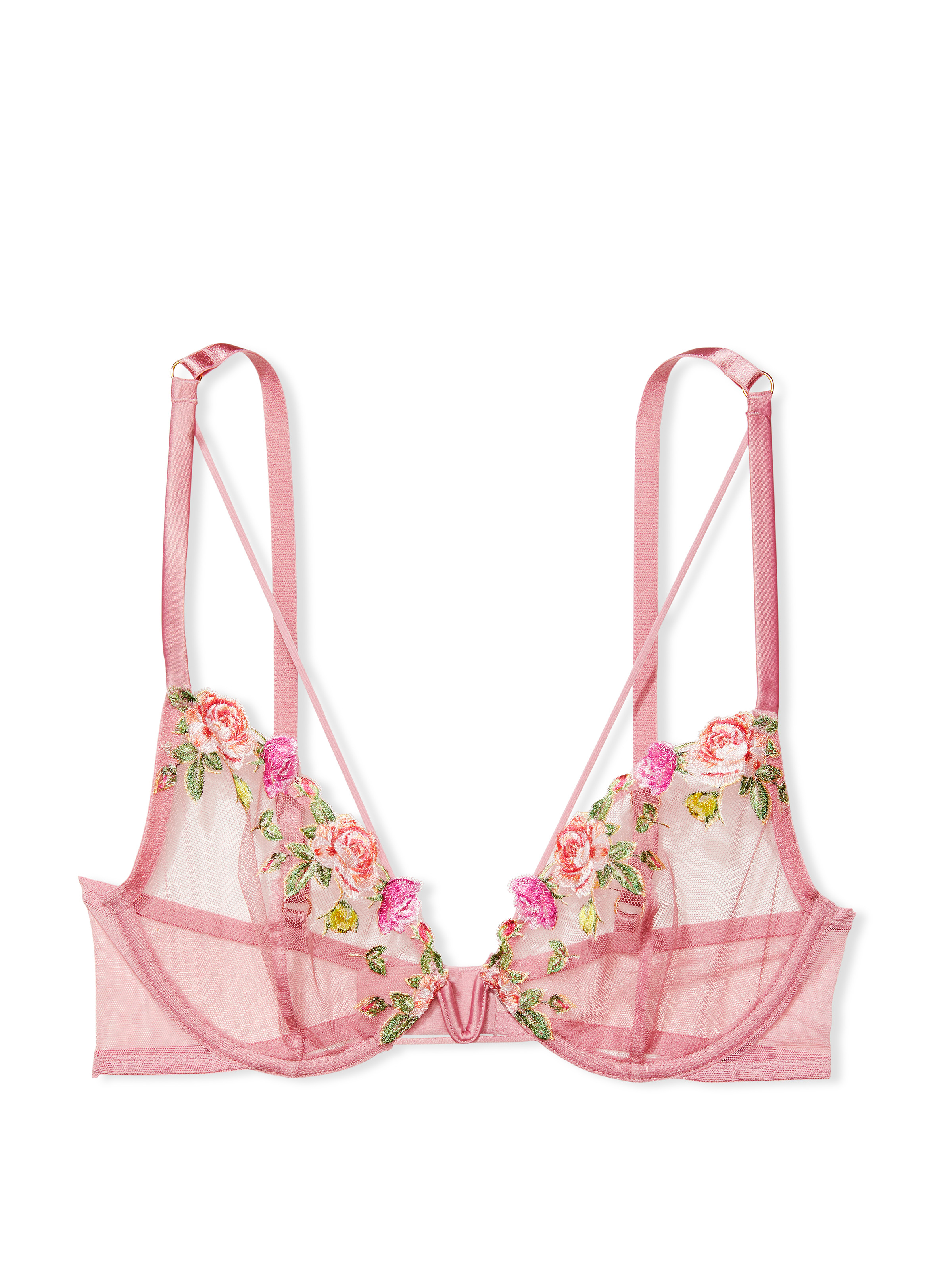 Victoria's Secret Luxe Very Sexy Unlined Rose Embroidered Demi Bra set rose  pink